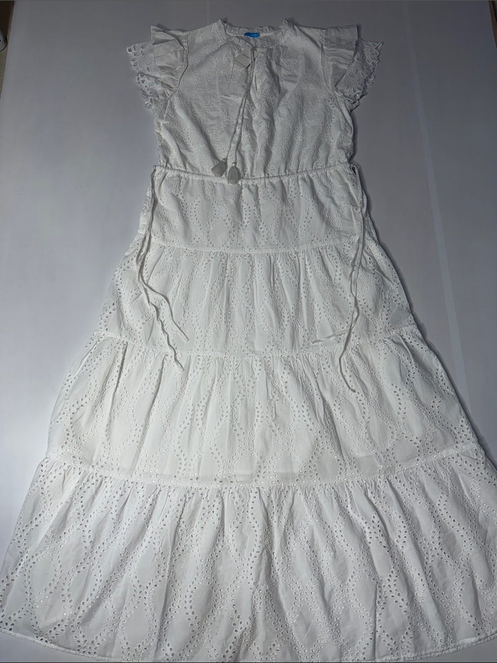 J McLaughlin White Eyelet Tiered Dress Cotton L NWT